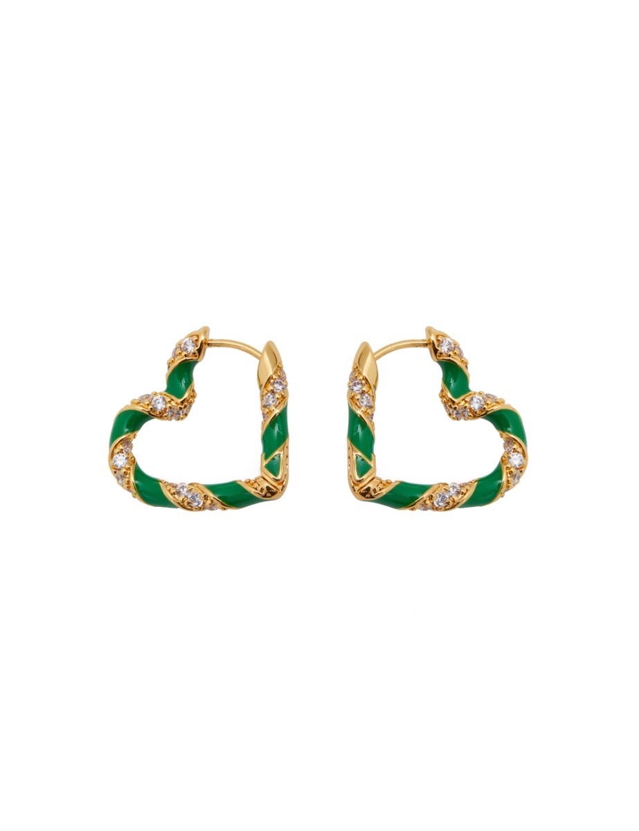 Candy Stripe Pave Heart Hoops