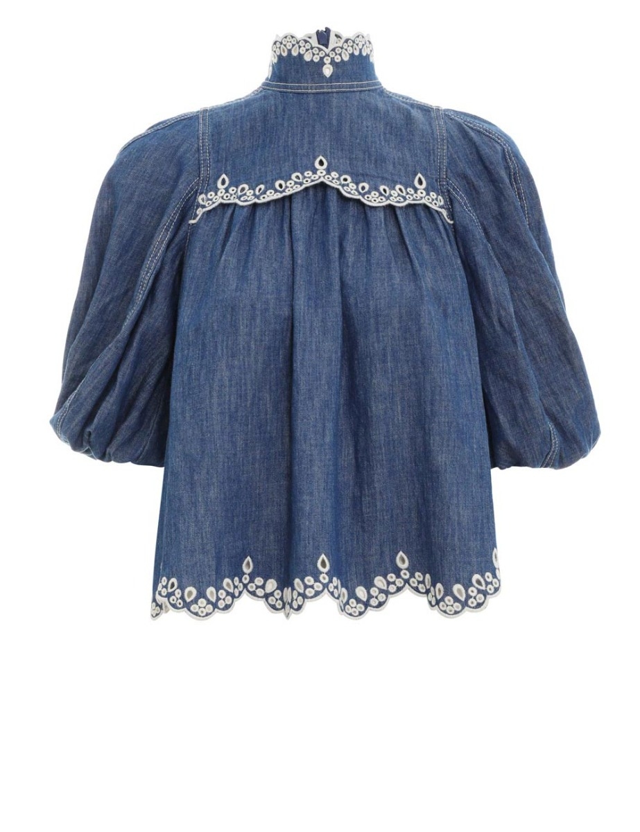 Laurel Scallop Denim Blouse