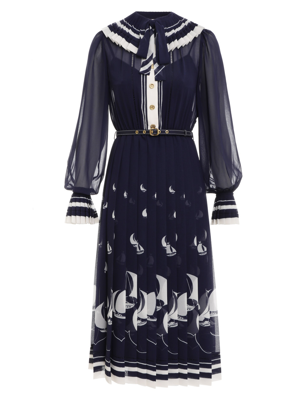 Pleated Tie Neck Midi Dress