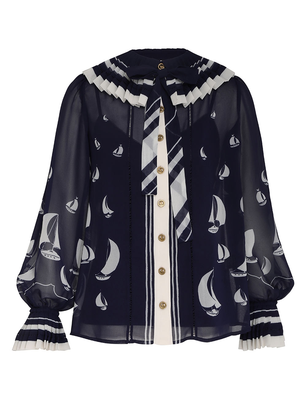 Pleated Tie Neck Blouse