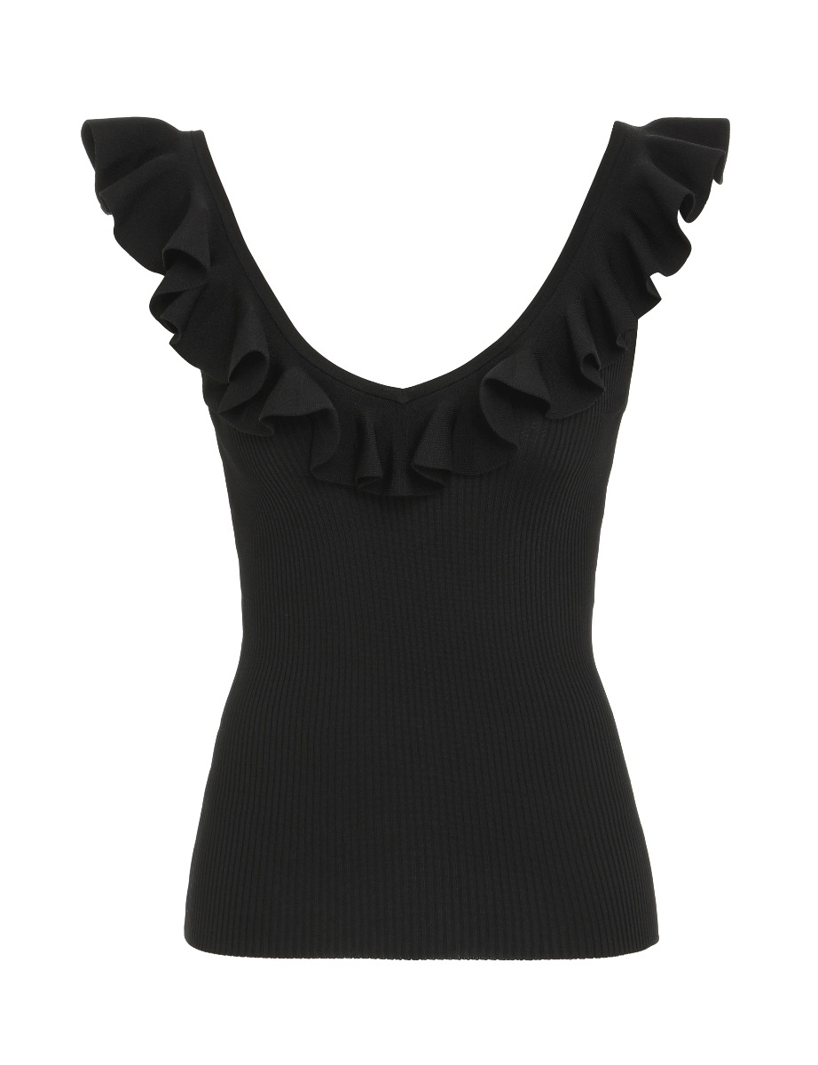 Devi V-Neck Frill Tank Black Online | Zimmermann