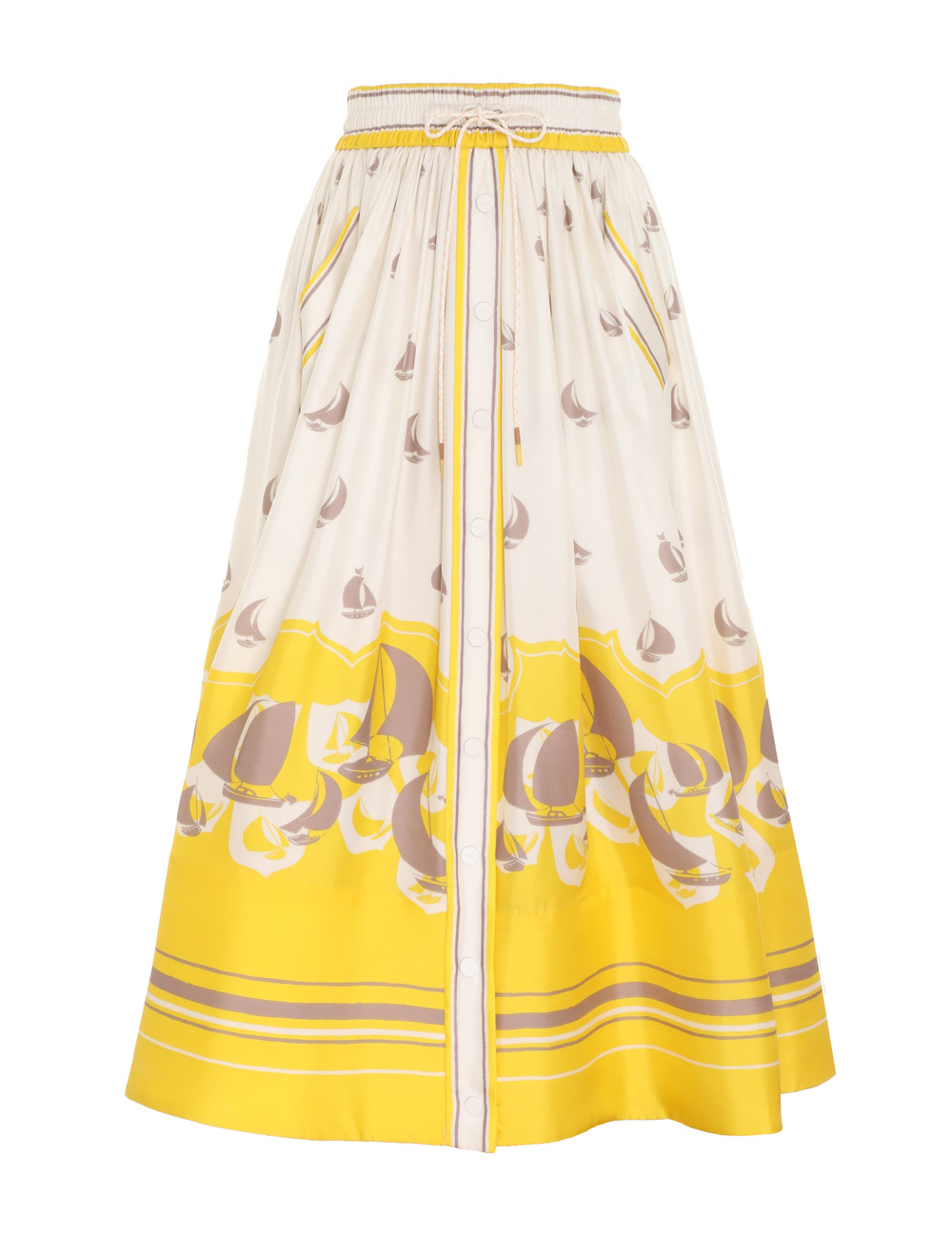 ジマーマン レディース スカート ボトムス High Tide Gathered Silk Midi-Skirt yellow sailboats  【【メール便不可】】