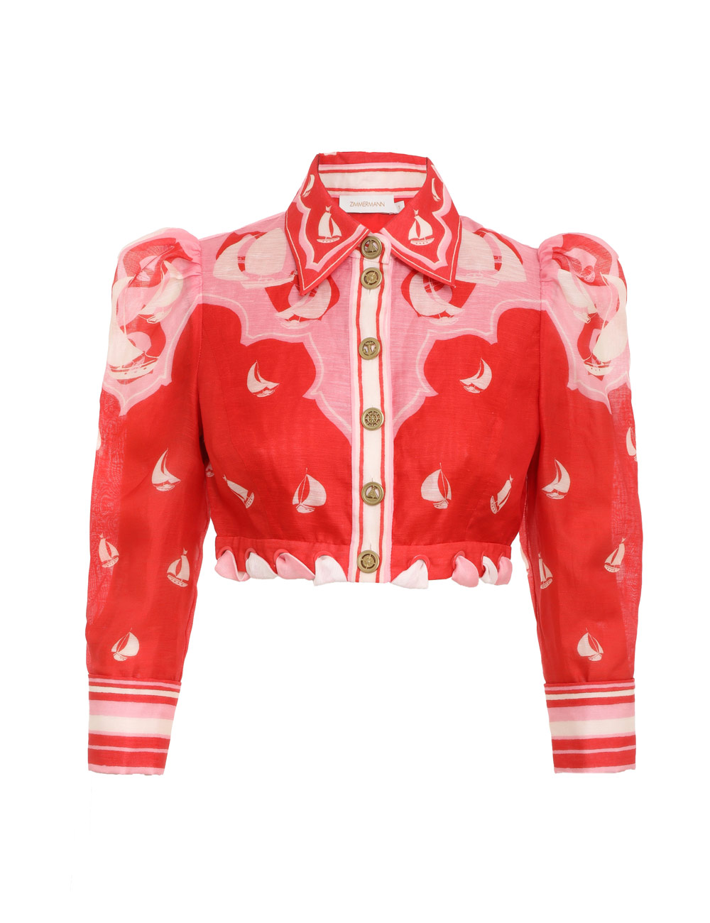 High Tide Eyelet Cropped Shirt Red Sailboats Online | Zimmermann