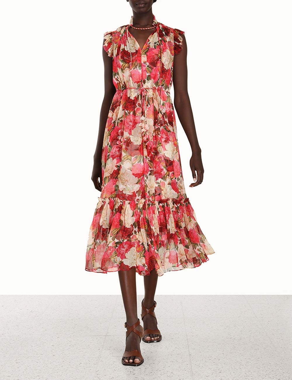 Wonderland Flutter Dress Pink Peonies Online | Zimmermann