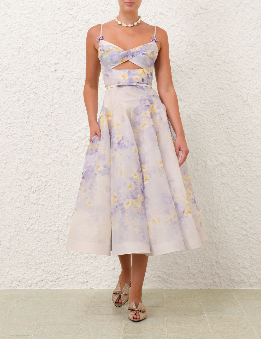 Crush Twist Front Midi Dress Lilac Floral Online | Zimmermann