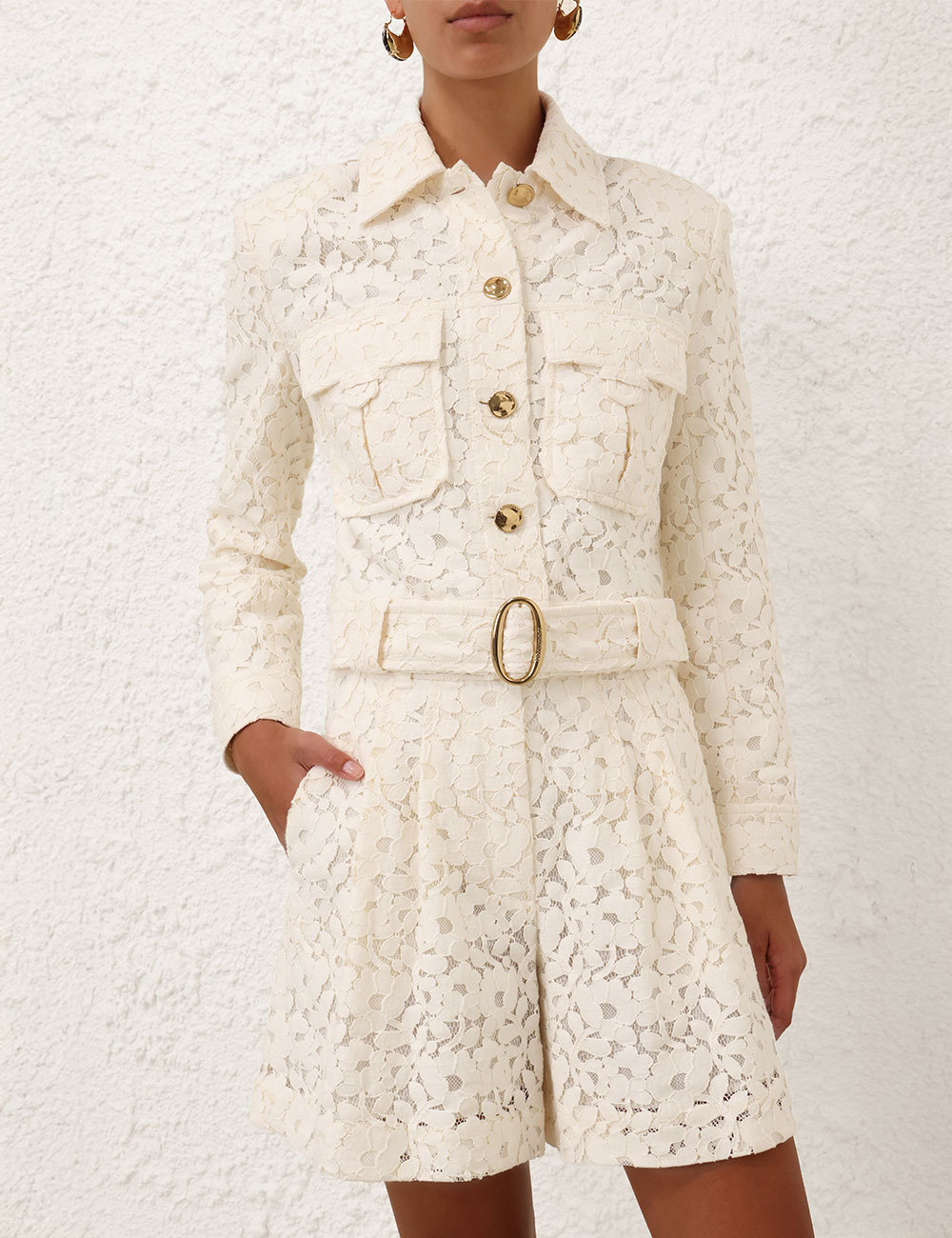 Illuminate Lace Cropped Jacket Cream Online | Zimmermann