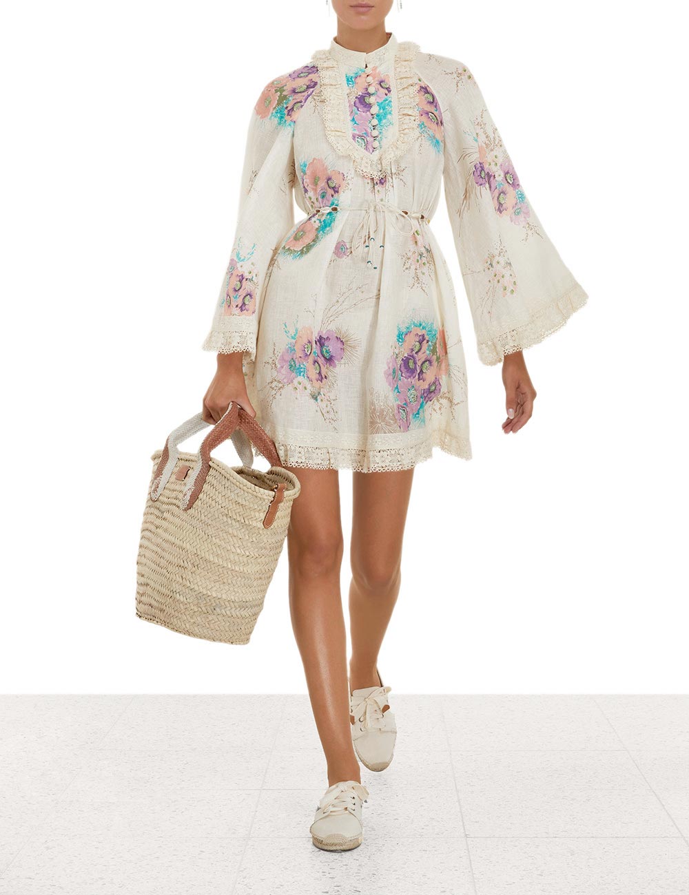 Jude Lace Trim Midi Dress Bright Floral Online | Zimmermann