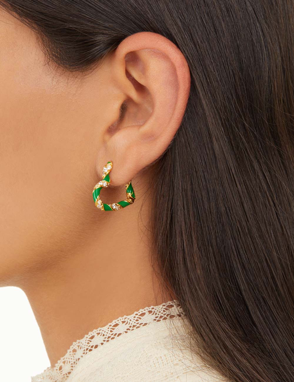 Candy Stripe Pave Heart Hoops