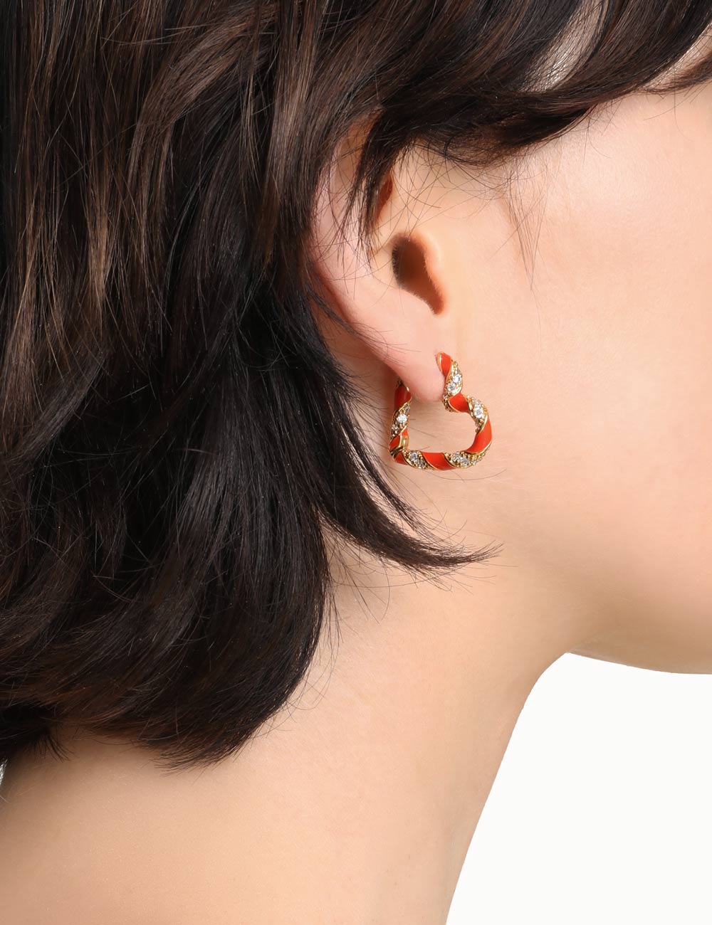 Candy Stripe Pave Heart Hoops