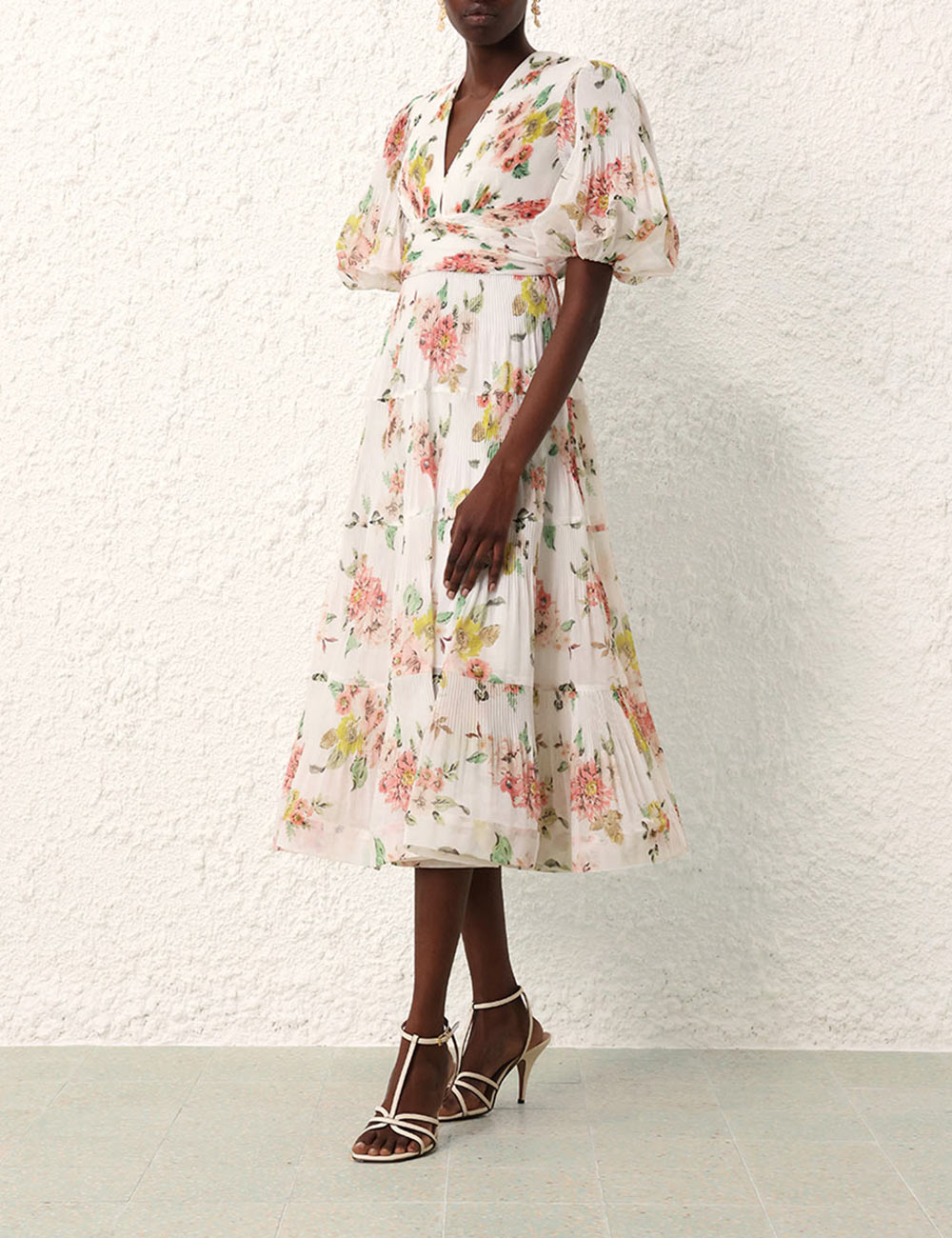 Zara coral pleated dress 2025