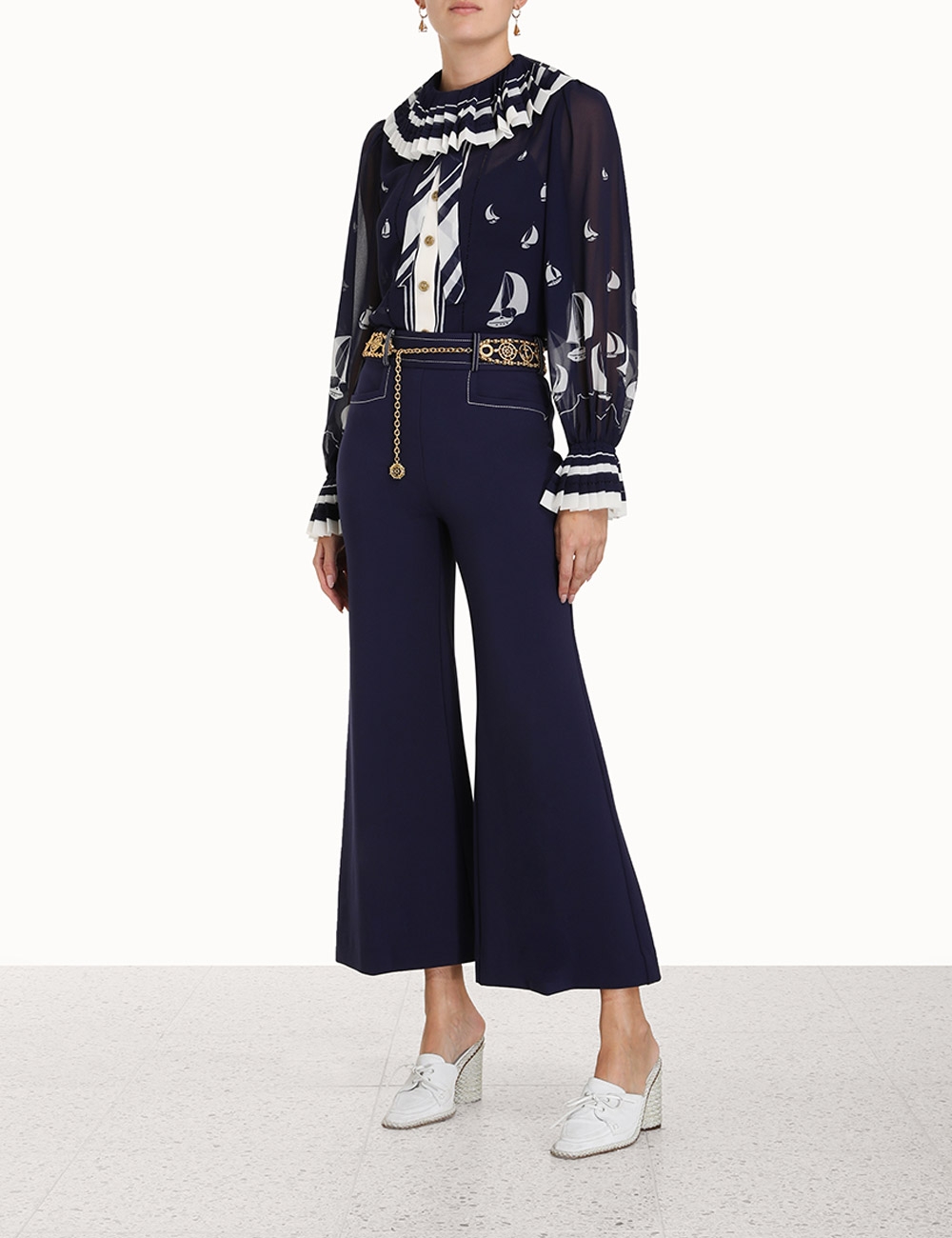 Pleated Tie Neck Blouse