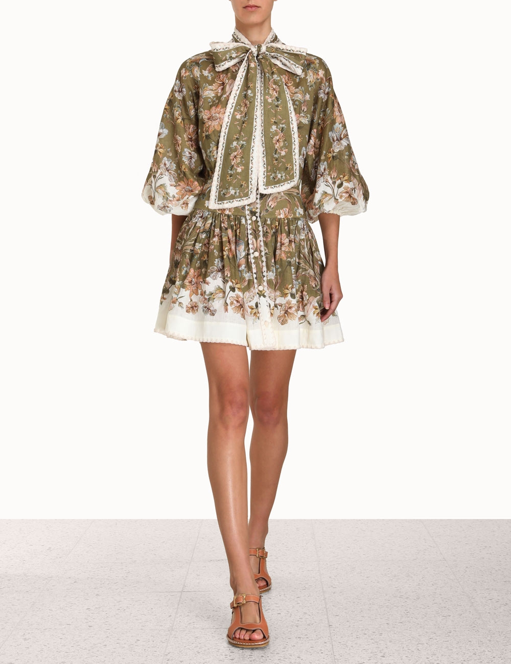 Chintz Tie Neck Mini Dress