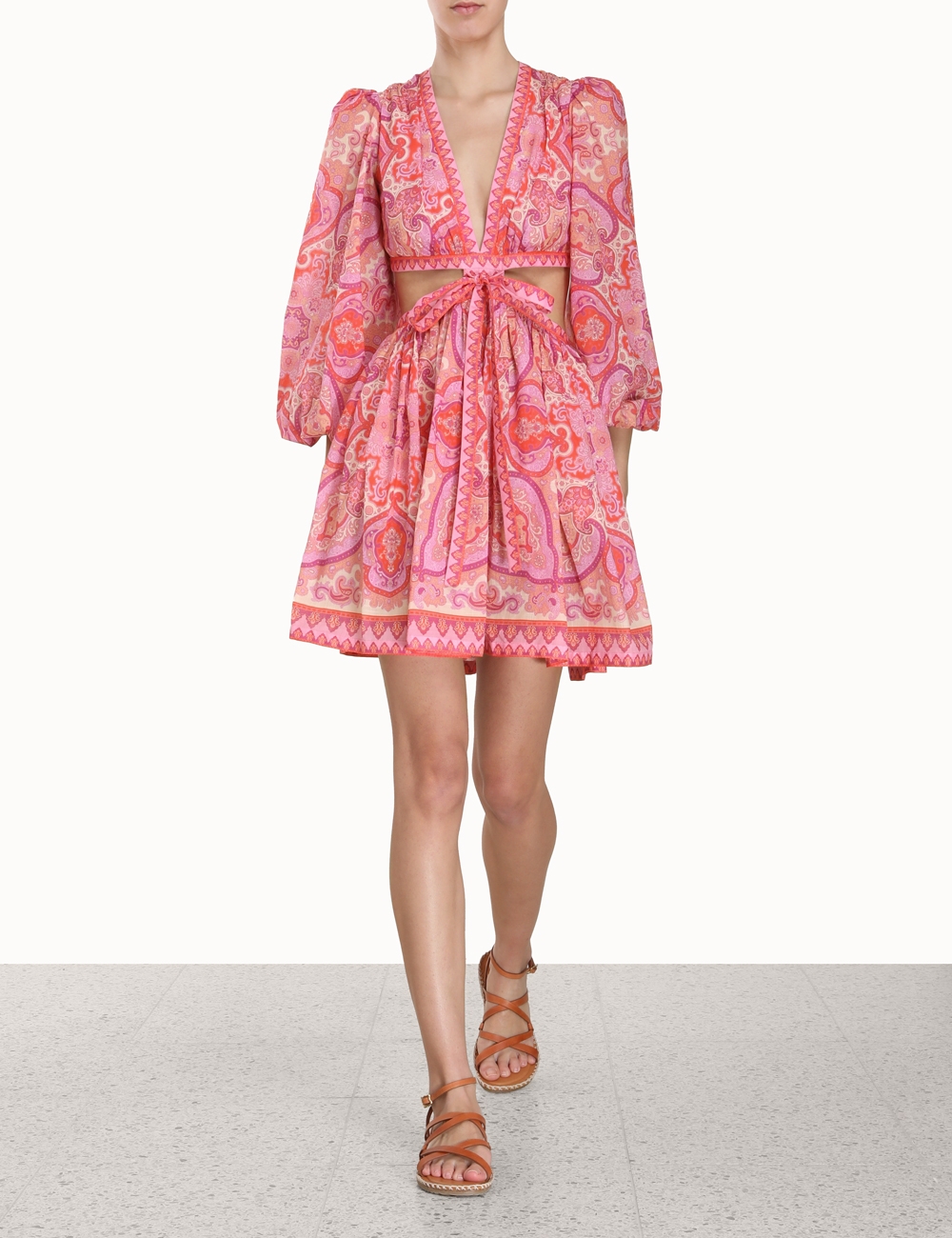 Halcyon Tie Front Mini Dress Pink/Purple Paisley Online | Zimmermann