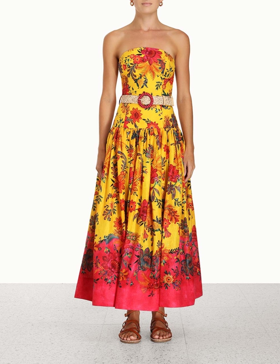 Ginger Strapless Midi Dress Pink/Yellow Floral Online | Zimmermann