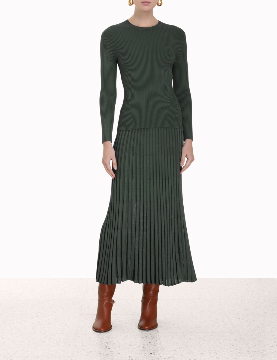 Pleated Midi Skirt Olive Online | Zimmermann