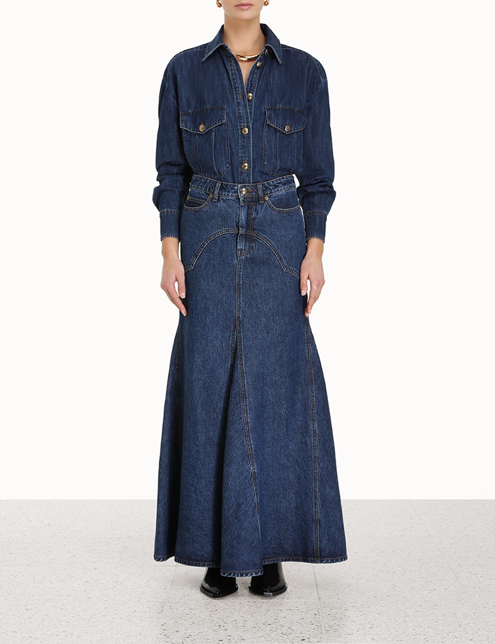 Luminosity Denim Maxi Skirt Sapphire Online | Zimmermann