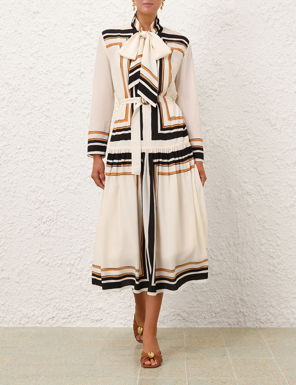 Tie Neck Midi Dress Stripe Online | Zimmermann