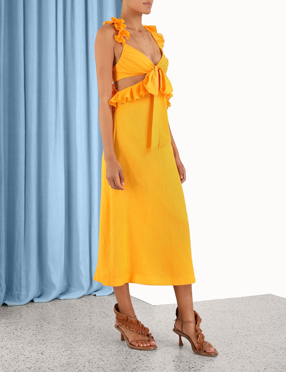 mustard midi dress