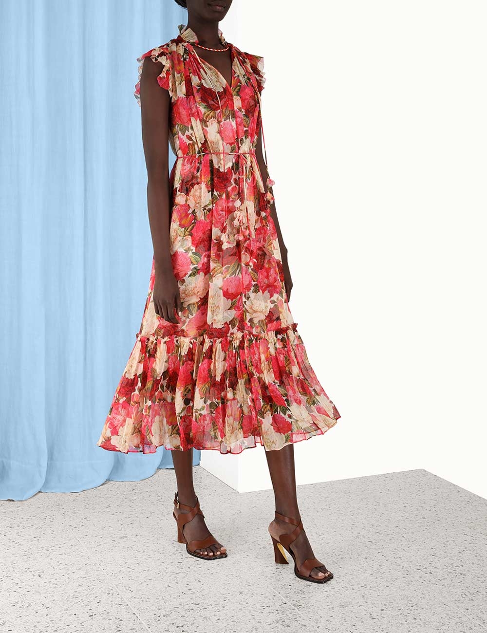 Wonderland Flutter Dress Pink Peonies Online | Zimmermann