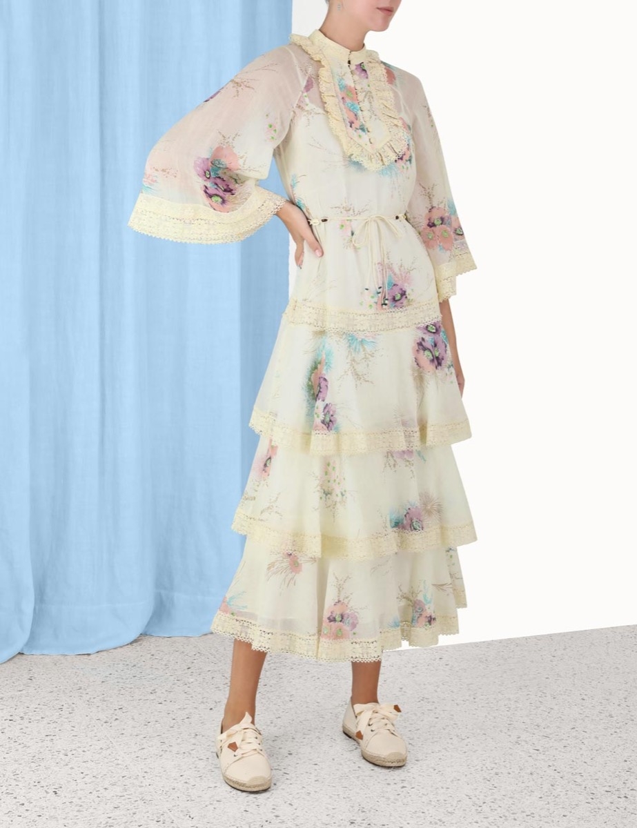Jude Lace Trim Midi Dress Bright Floral Online | Zimmermann