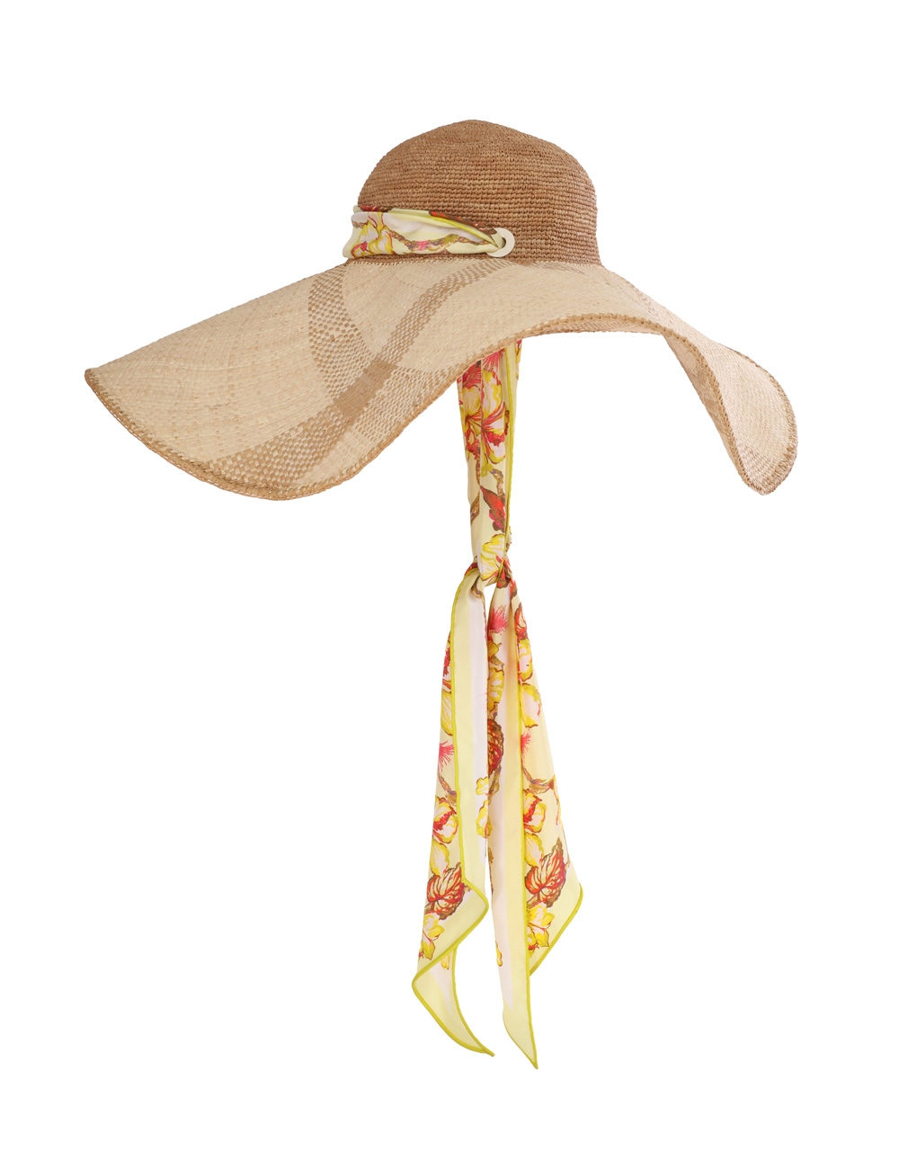 Straw & Printed Silk Sunhat
