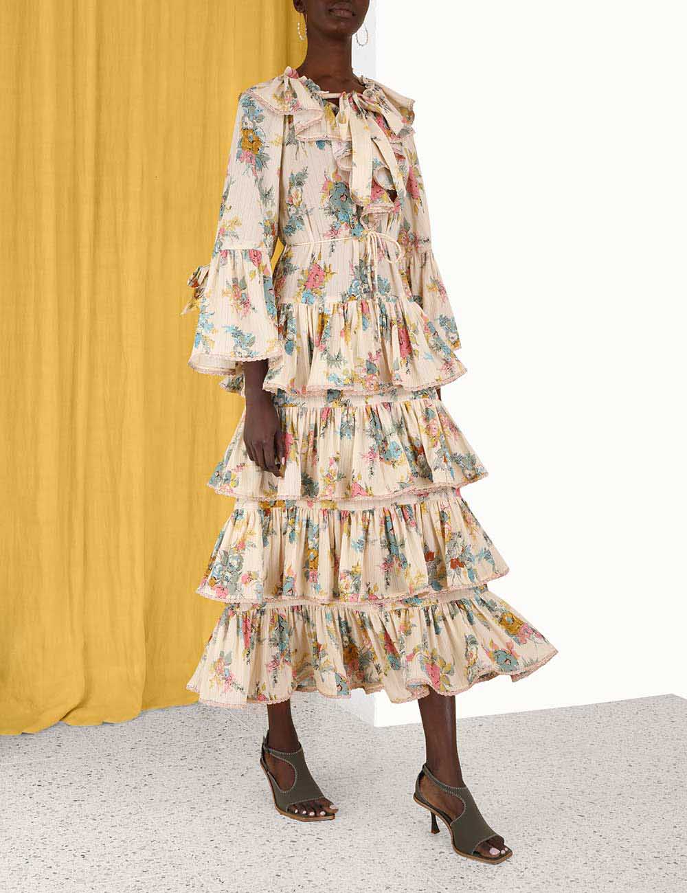 Clover Frill Tiered Midi Dress