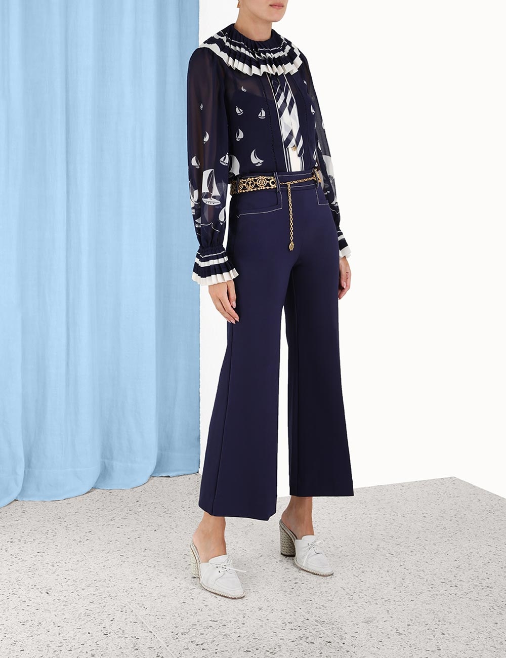 Pleated Tie Neck Blouse