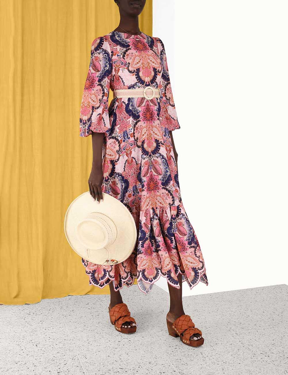 Laurel Billow Emb Midi Dress