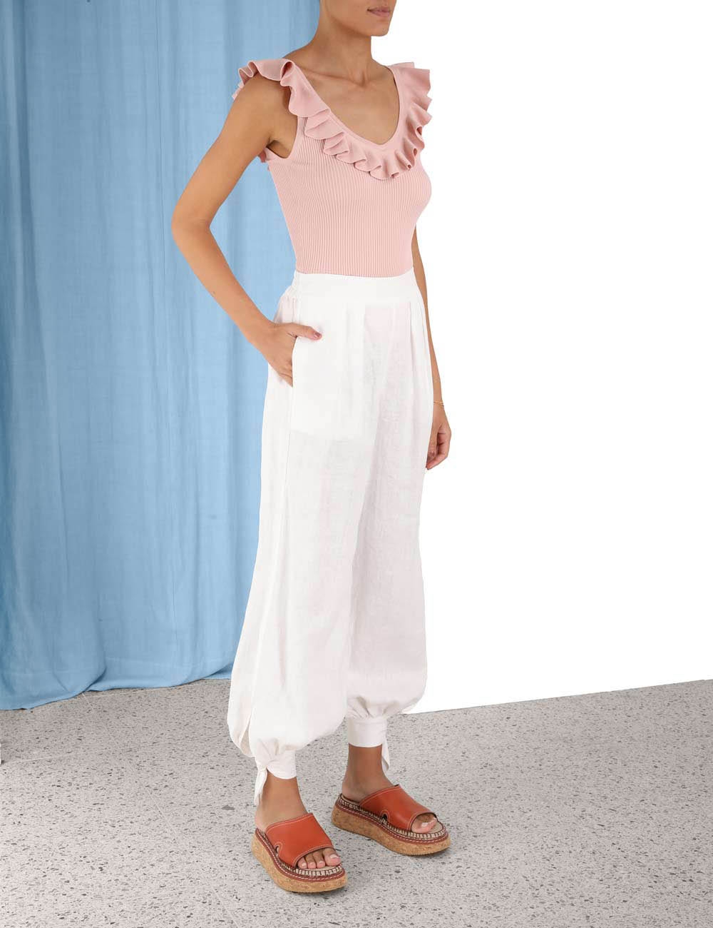 Chintz V-Neck Frill Tank