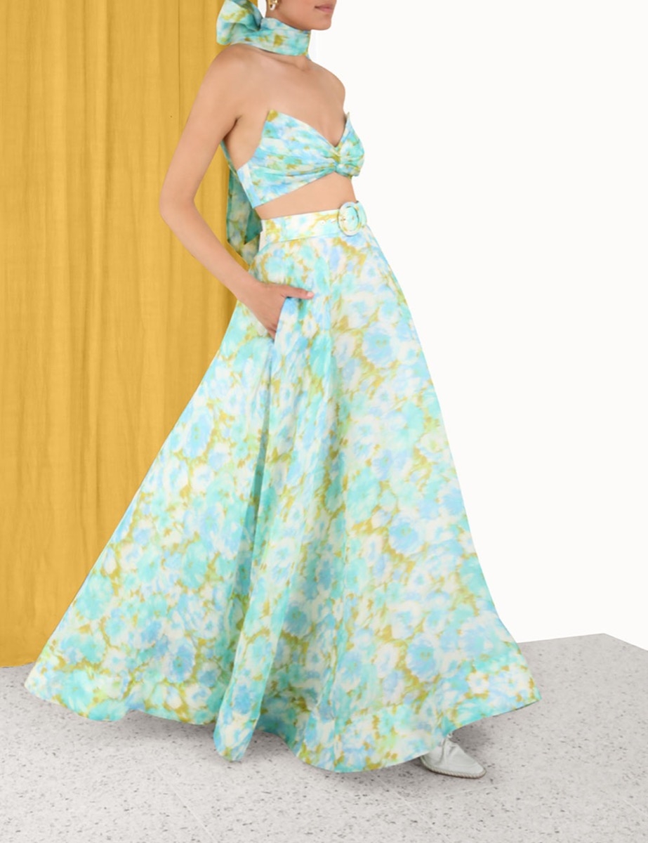 High Tide Ikat Maxi Skirt Aqua Ikat Floral Online | Zimmermann