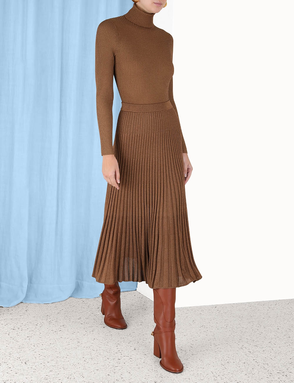 Luminosity Lurex Midi Skirt Tan Zimmermann Online 