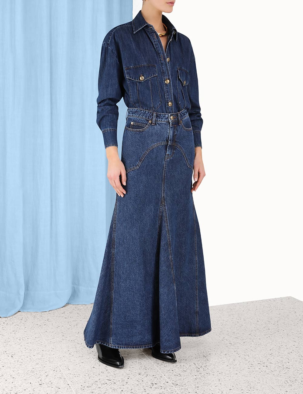 Luminosity Denim Maxi Skirt