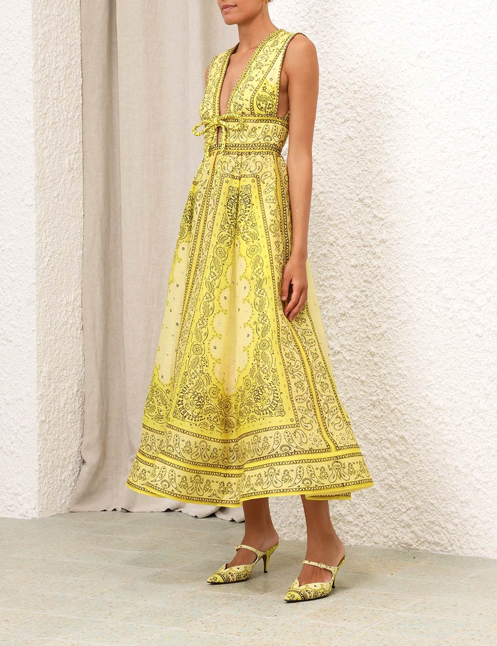 Matchmaker Bow Long Dress Yellow Bandana Online | Zimmermann