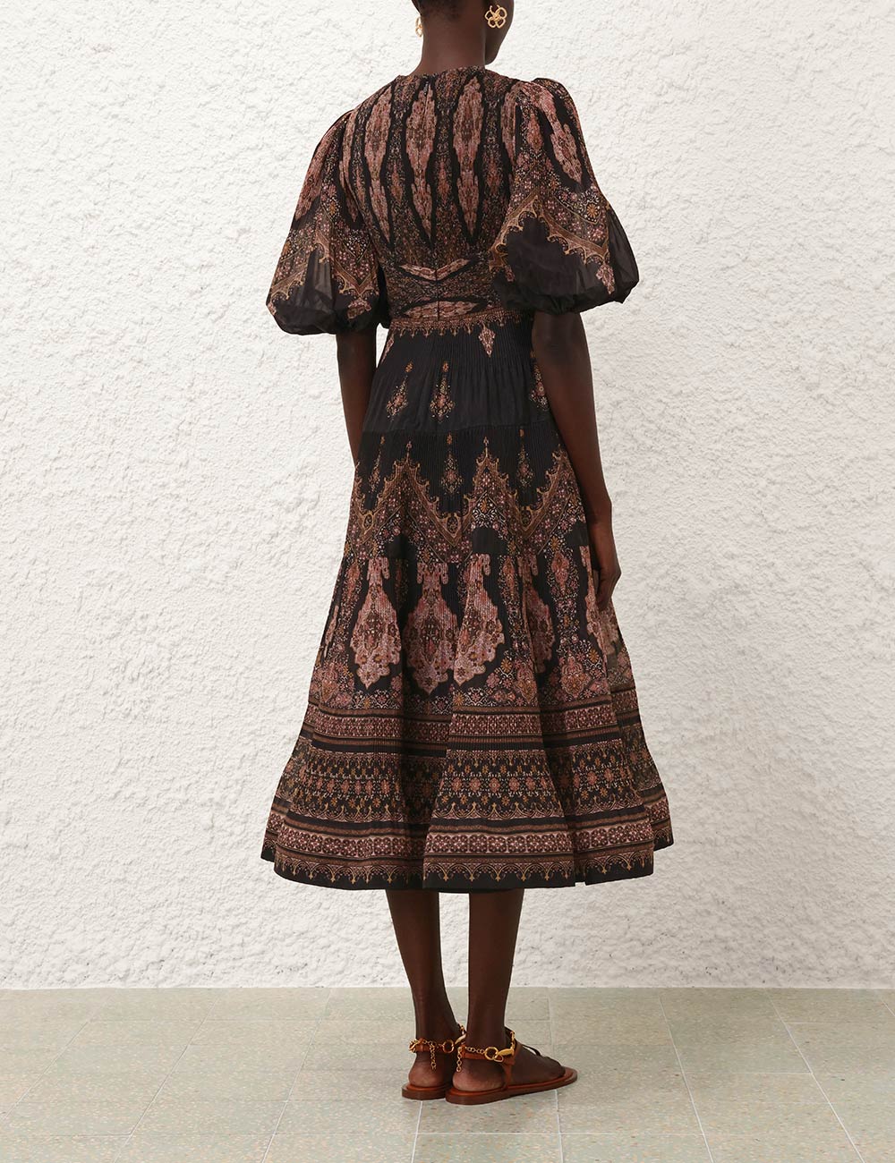 Pleated Midi Dress Black Paisley Online | Zimmermann