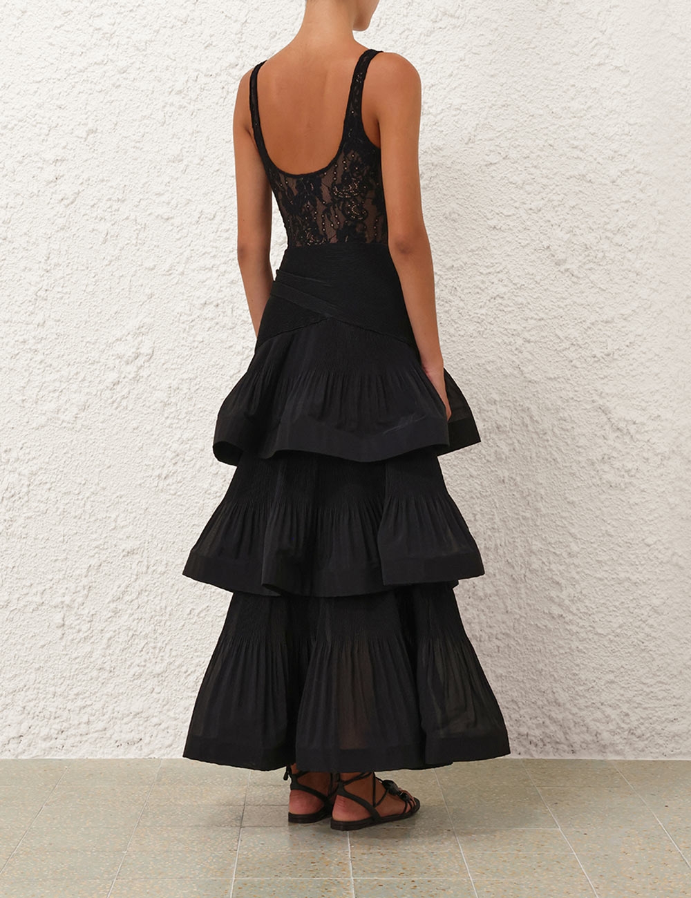 Tiered Pleated Skirt Black Online | Zimmermann