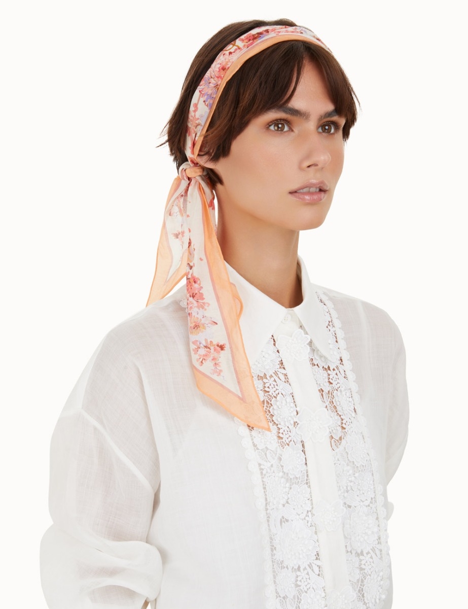 Silk Cotton Neck Scarf Cream Floral Online | Zimmermann