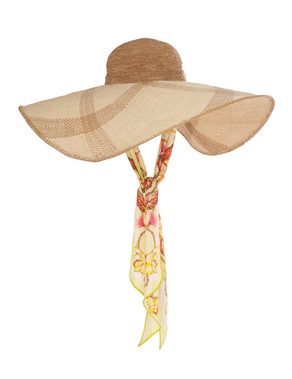 Straw & Printed Silk Sunhat