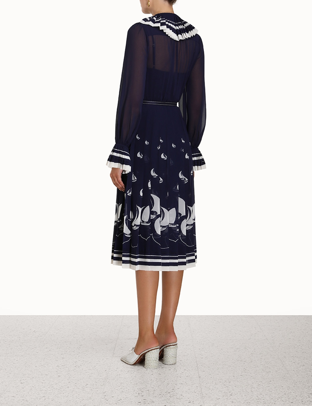 Pleated Tie Neck Midi Dress