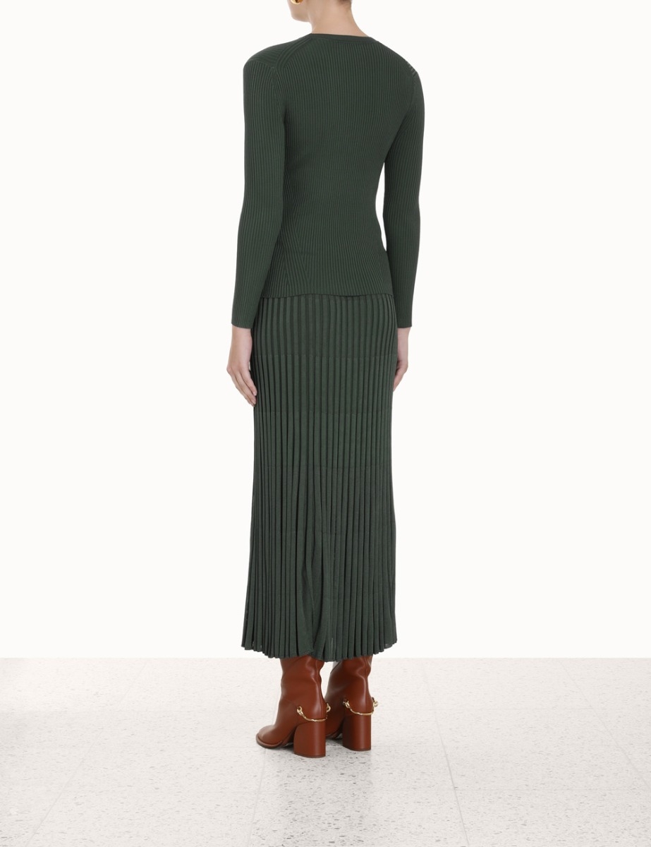 Pleated Midi Skirt Olive Online | Zimmermann