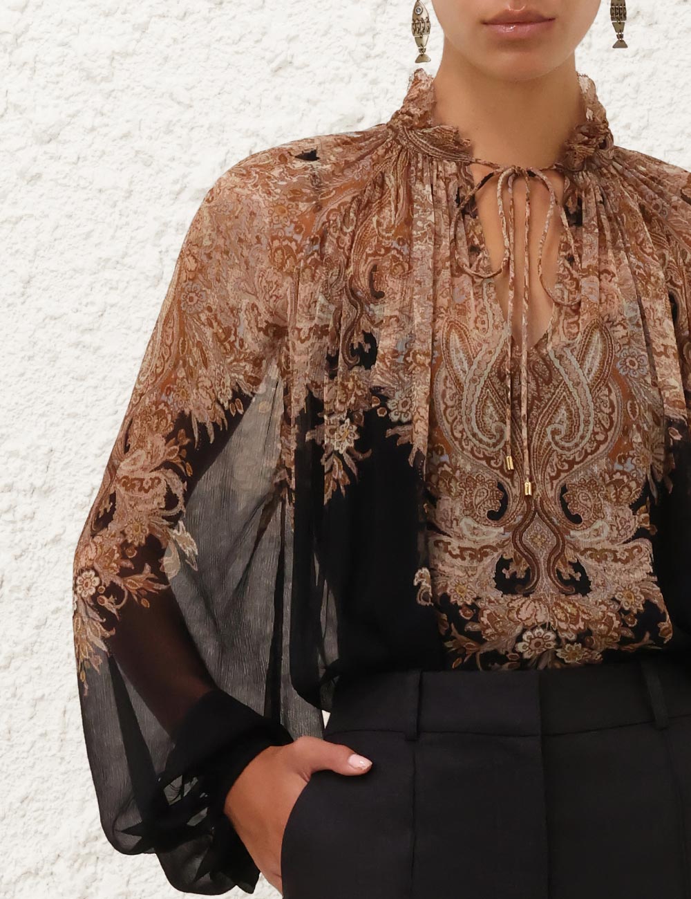 Dawning Tie Billow Blouse Paisley Online | Zimmermann