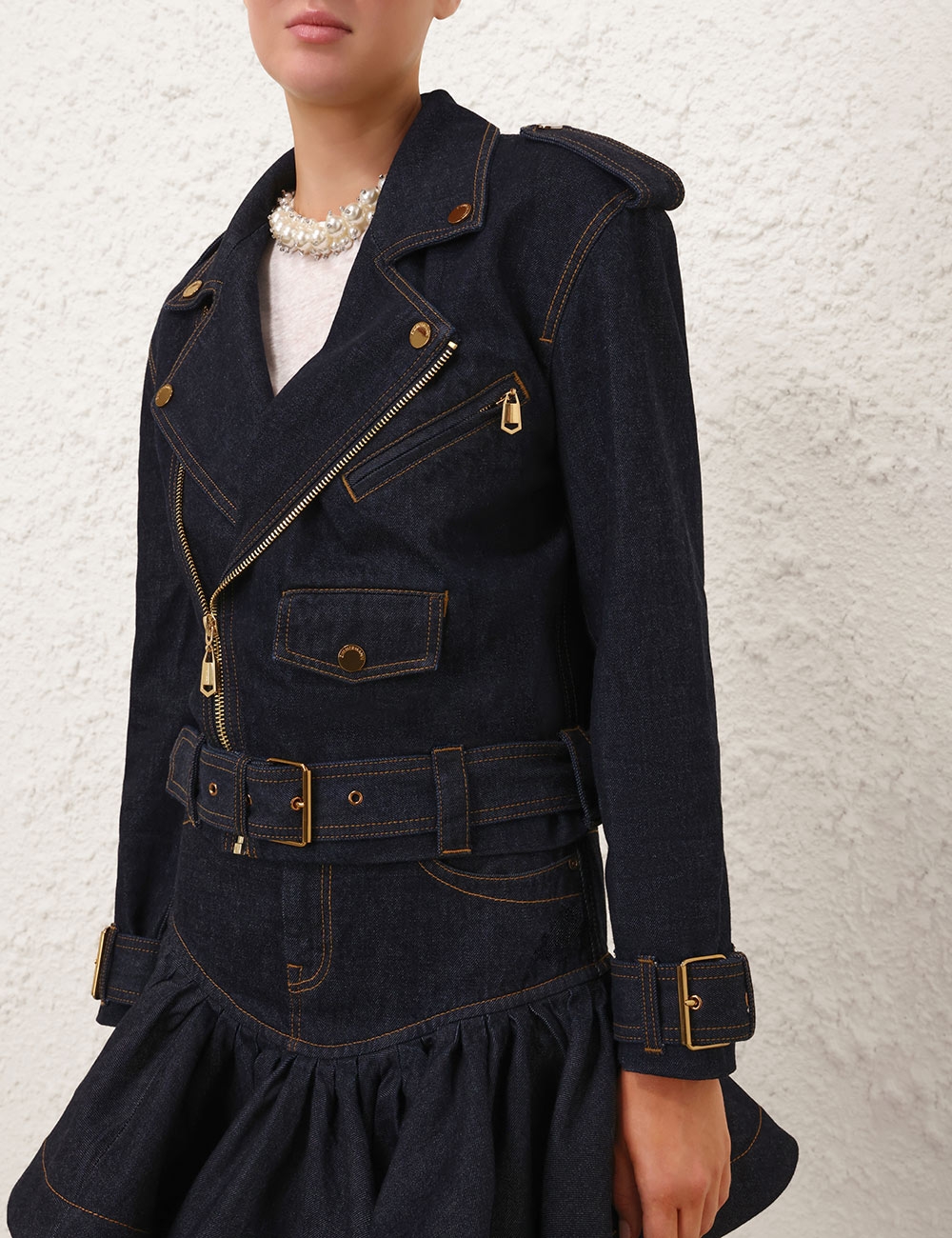 Crush Denim Biker Jacket Night Sky Online | Zimmermann