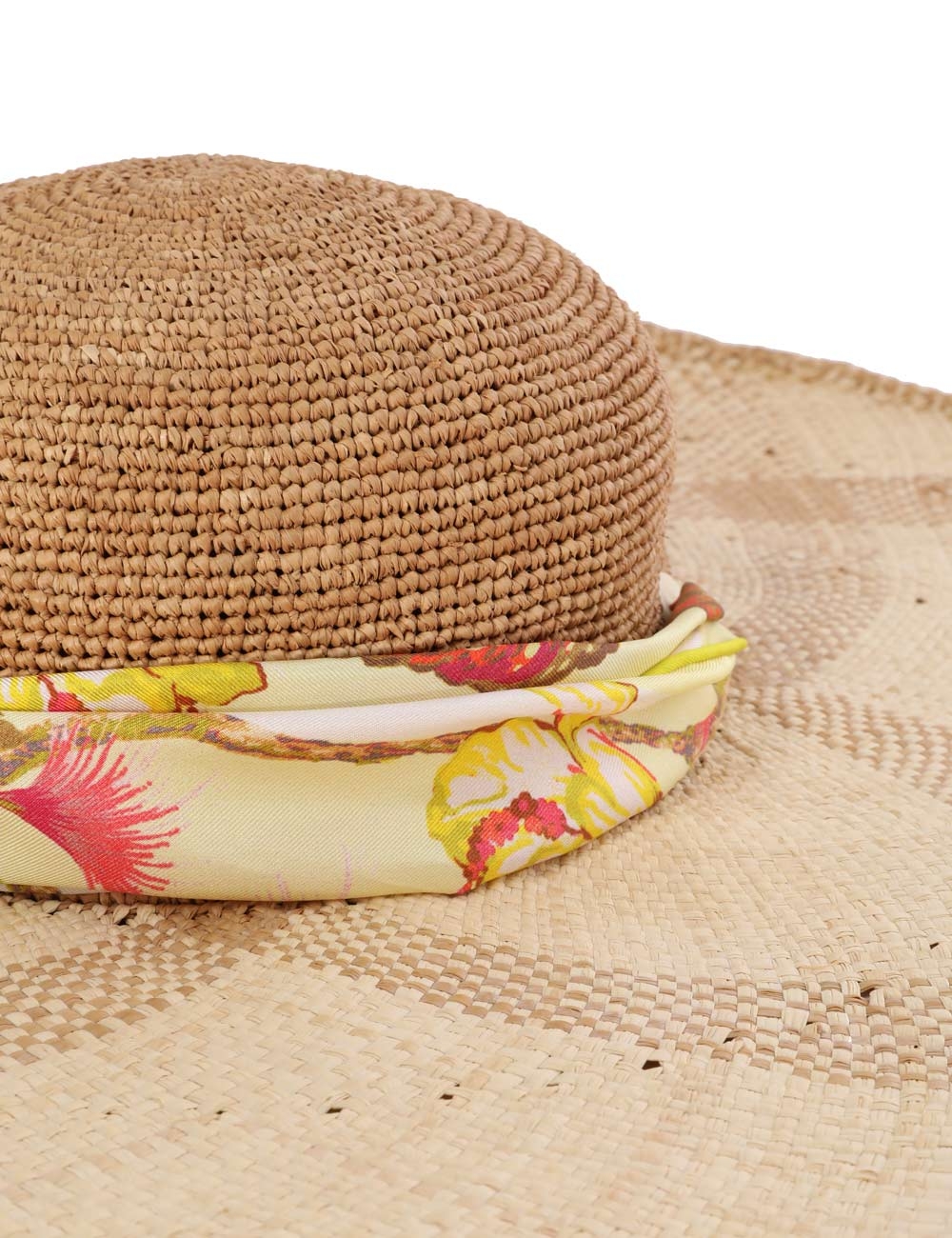 Straw & Printed Silk Sunhat