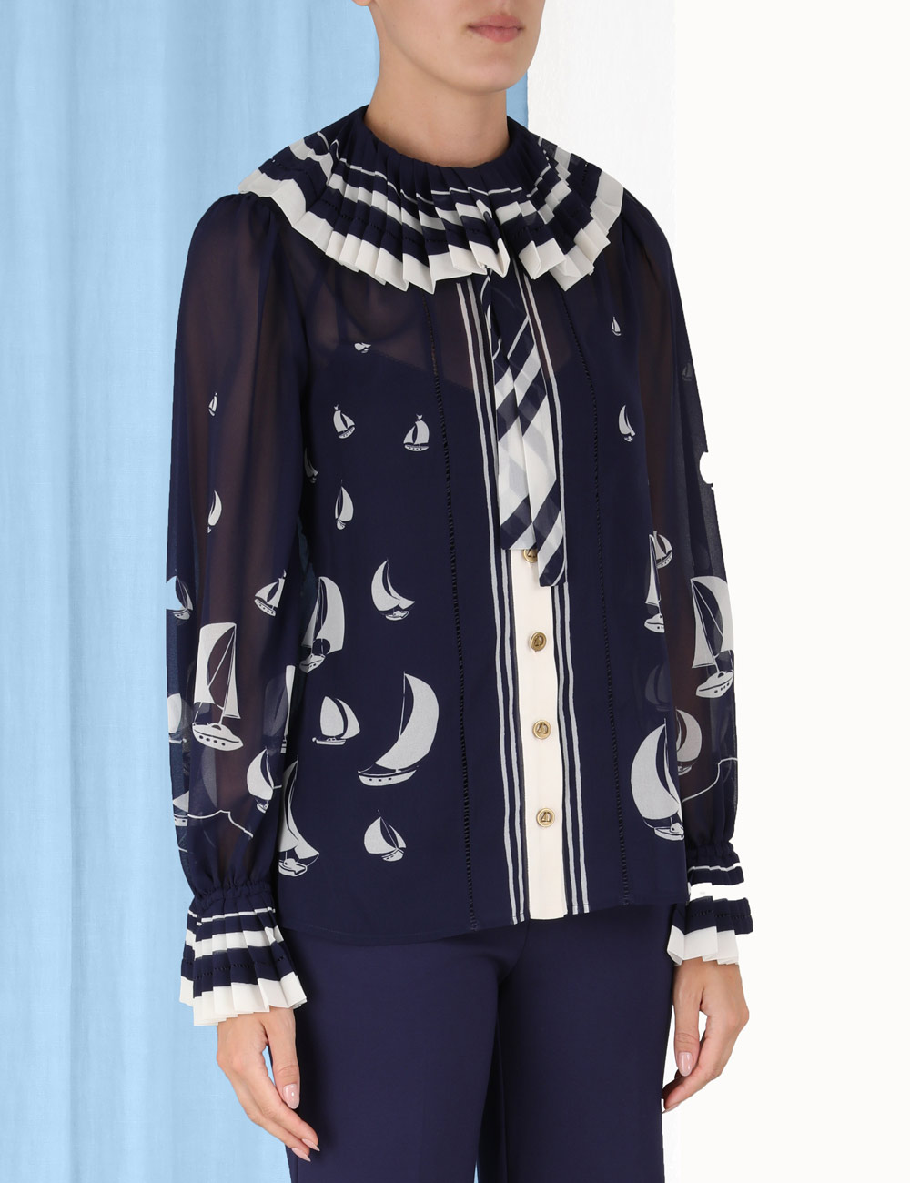 Pleated Tie Neck Blouse