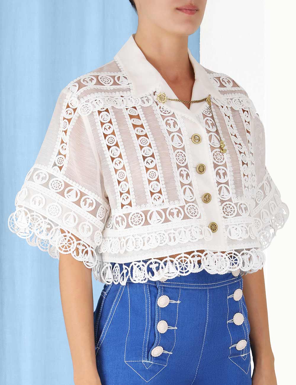 High Tide Nautical Crop Jacket Cream Online | Zimmermann