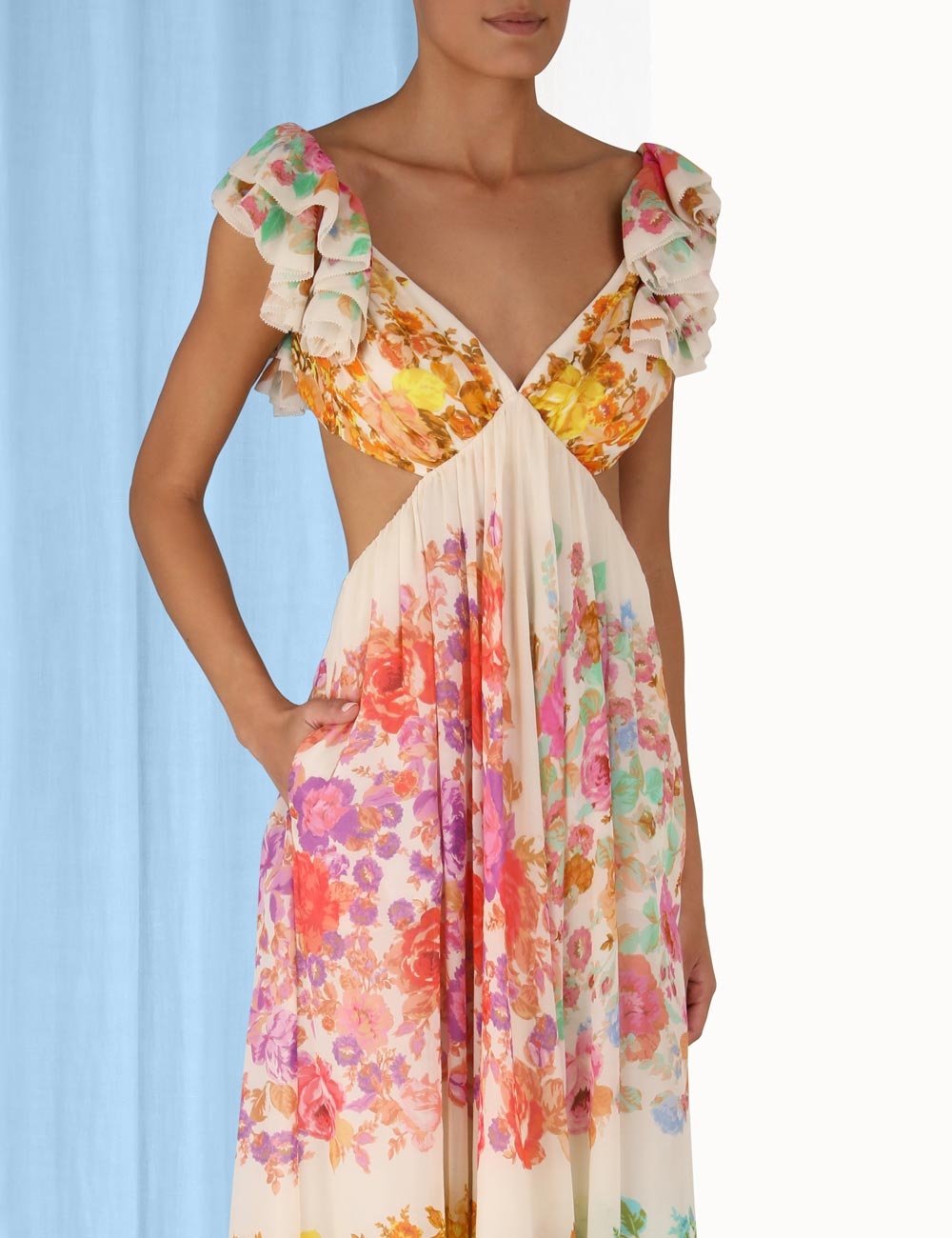 Raie Frill Shoulder Midi Dress