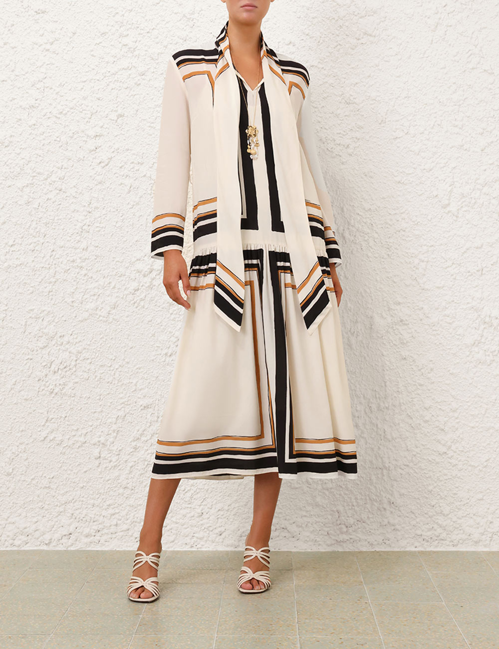 Tie Neck Midi Dress Stripe Online | Zimmermann