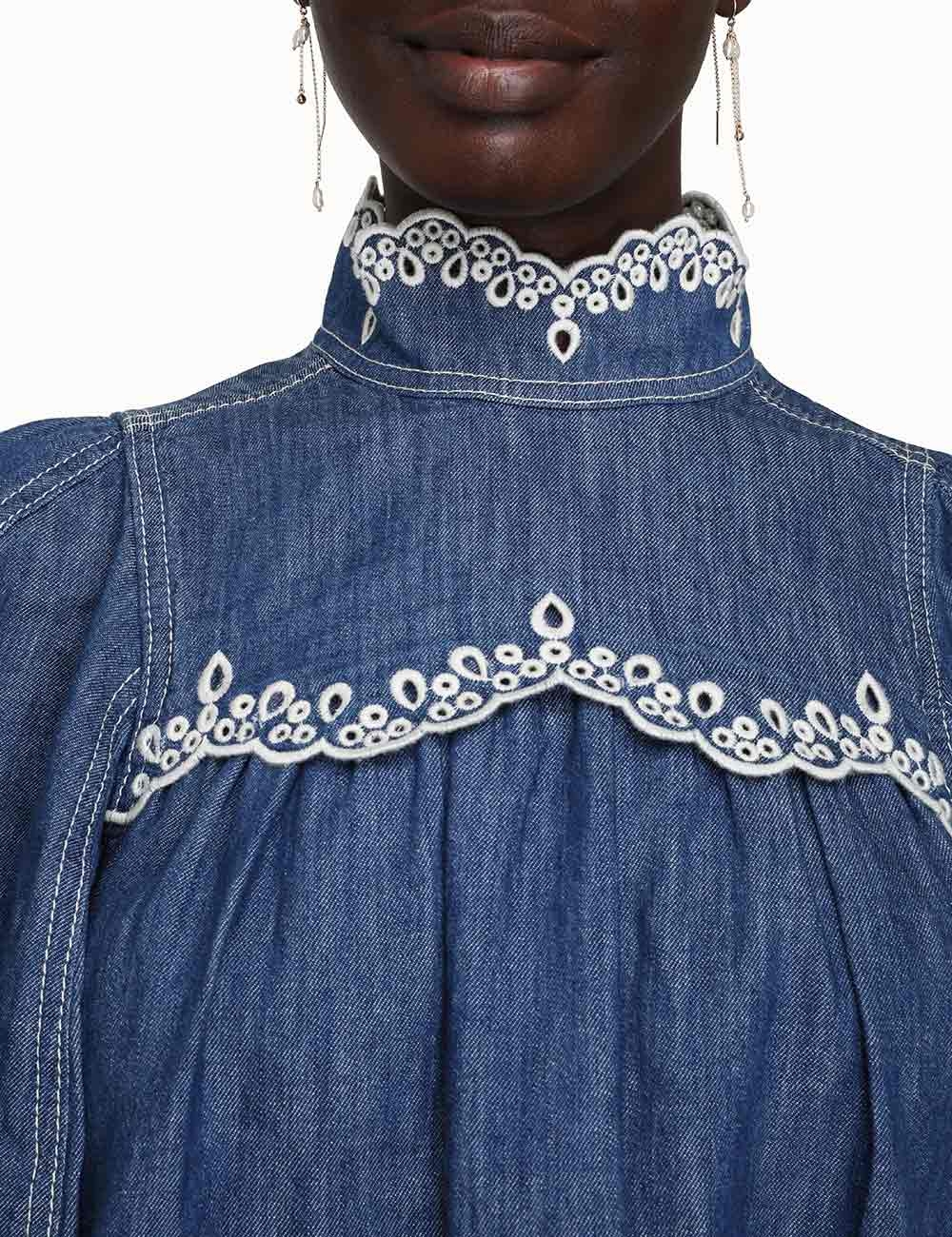 Laurel Scallop Denim Blouse