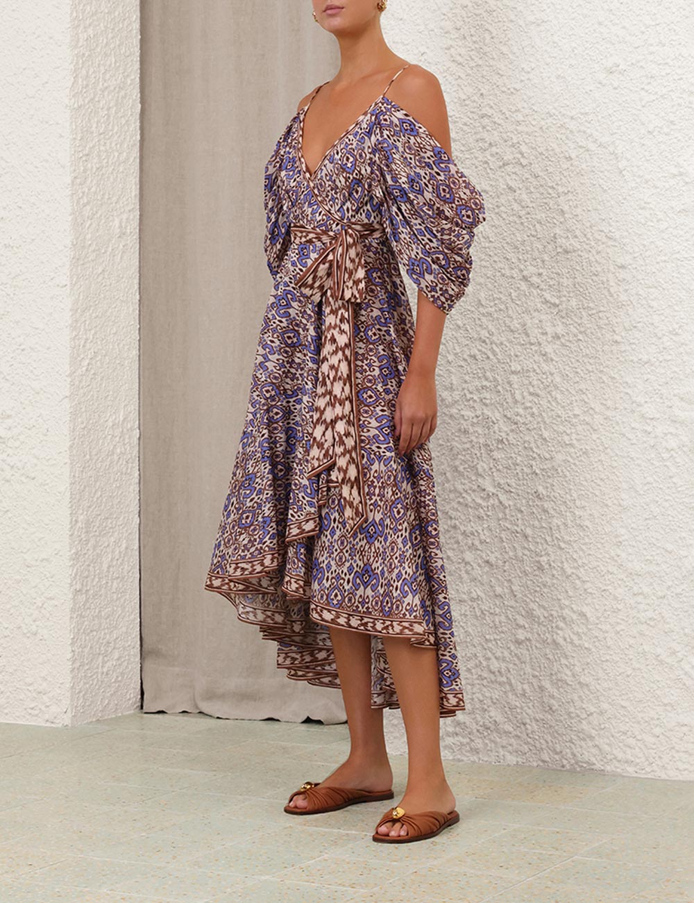 Wylie Wrap Midi Dress Cornflower Ikat Online Zimmermann