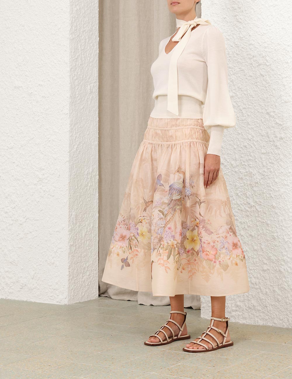 Illuminate Drawn Midi Skirt Ivory Tropical Online | Zimmermann Illuminate Drawn Midi Skirt Ivory Tropical Online | Zimmermann
