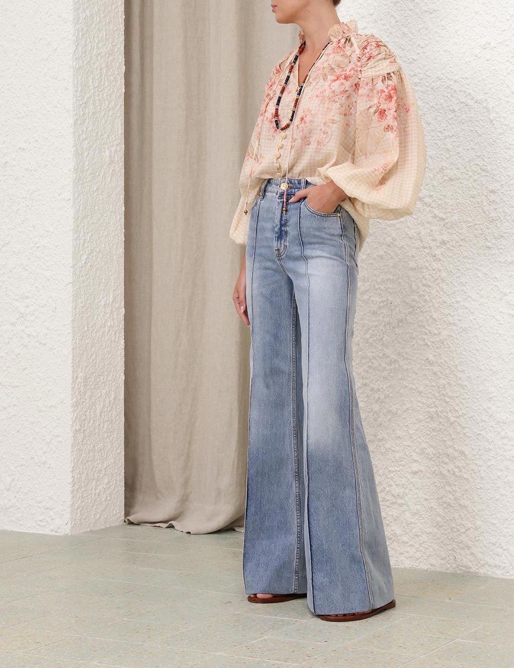 Illuminate Billow Blouse Coral Floral Online | Zimmermann